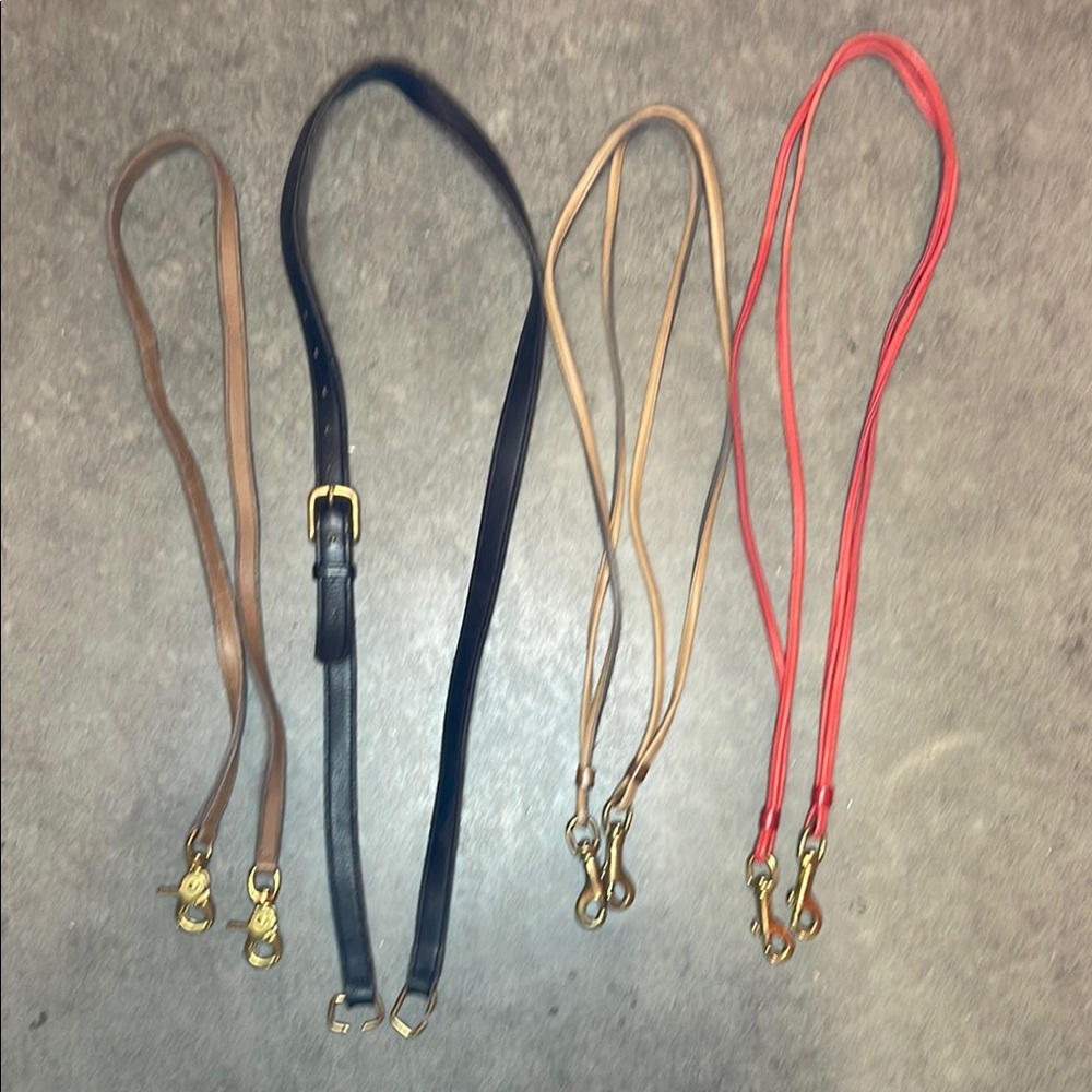 Set of 4 Vintage Coach Leather Bag Straps in Black, Brown, and Red